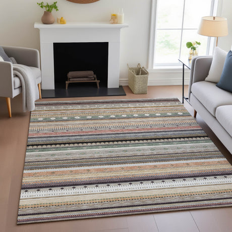 Addison Chantille ACN2218 Stripes Machine Made Transitional Khaki Rug