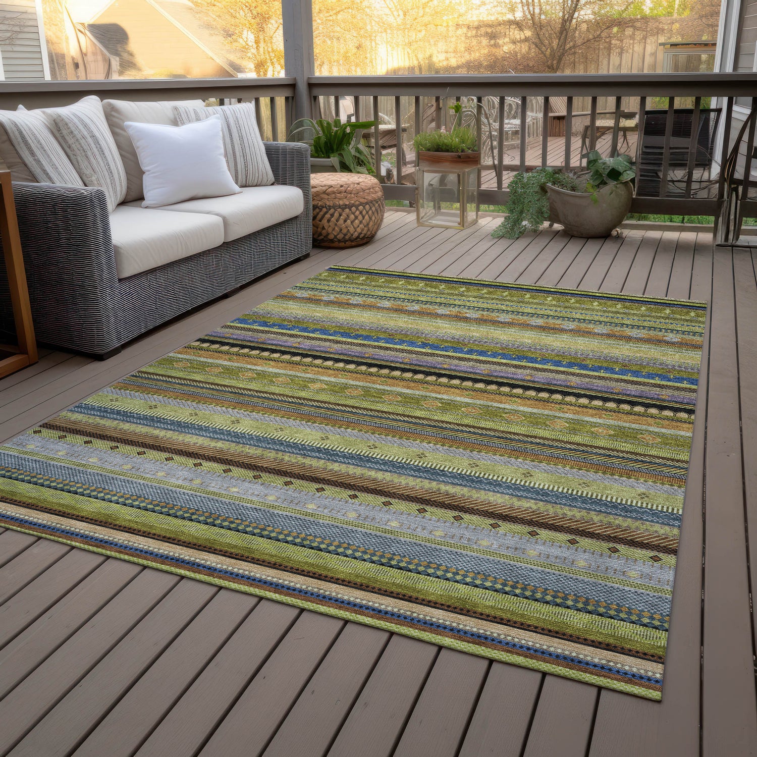Addison Chantille ACN2218 Stripes Machine Made Transitional Olive Rug