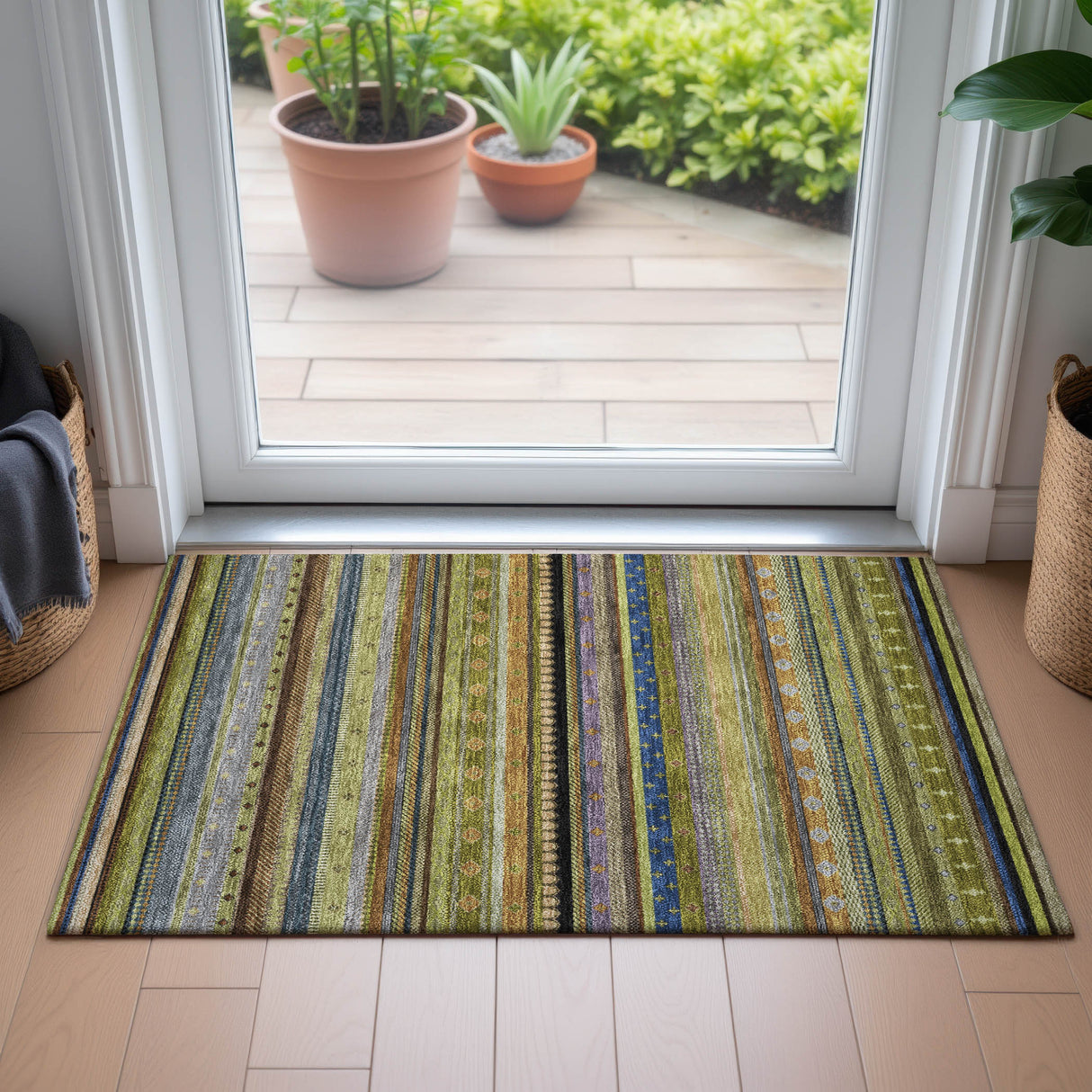 Addison Chantille ACN2218 Stripes Machine Made Transitional Olive Rug