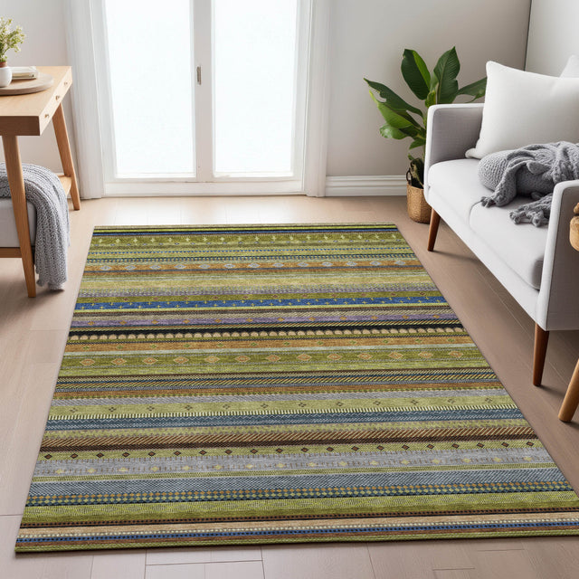 Addison Chantille ACN2218 Stripes Machine Made Transitional Olive Rug