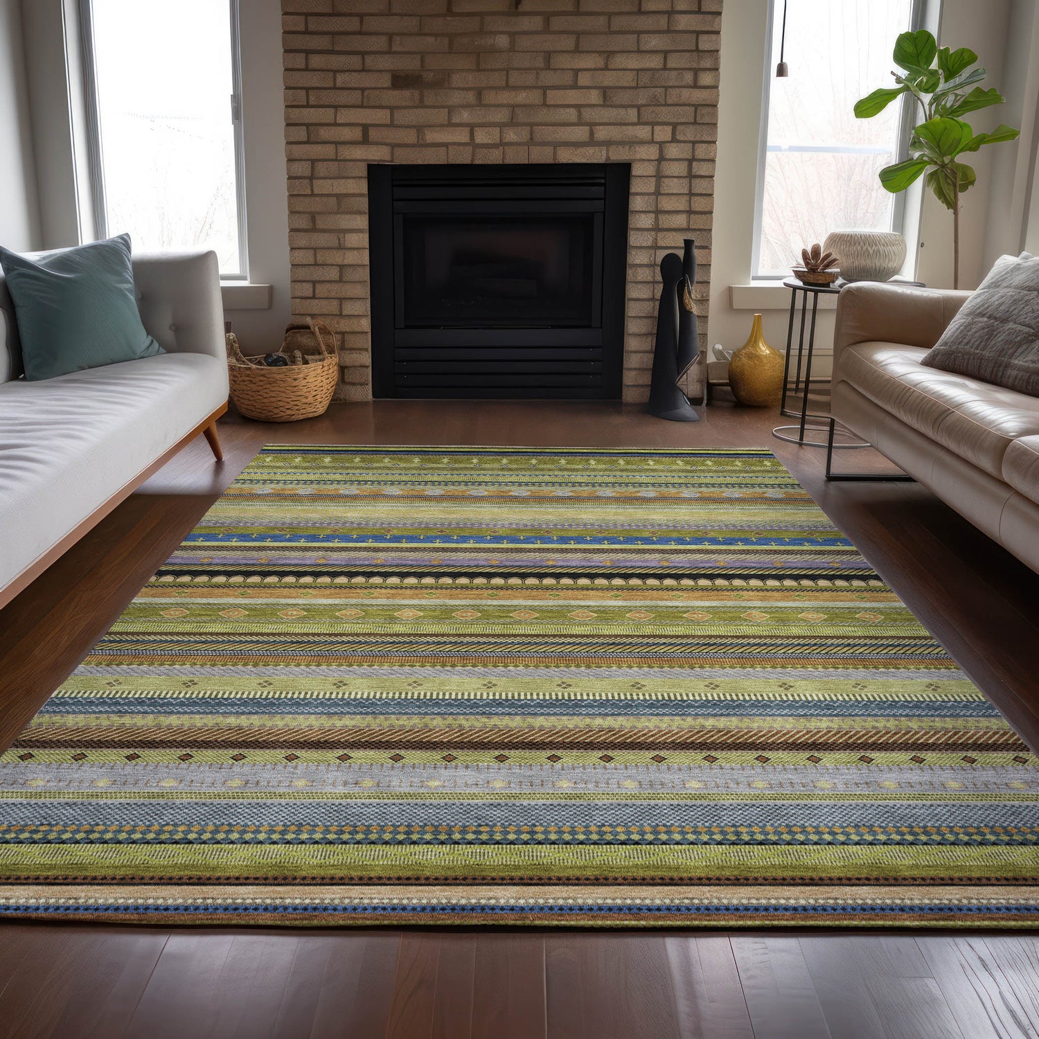 Addison Chantille ACN2218 Stripes Machine Made Transitional Olive Rug