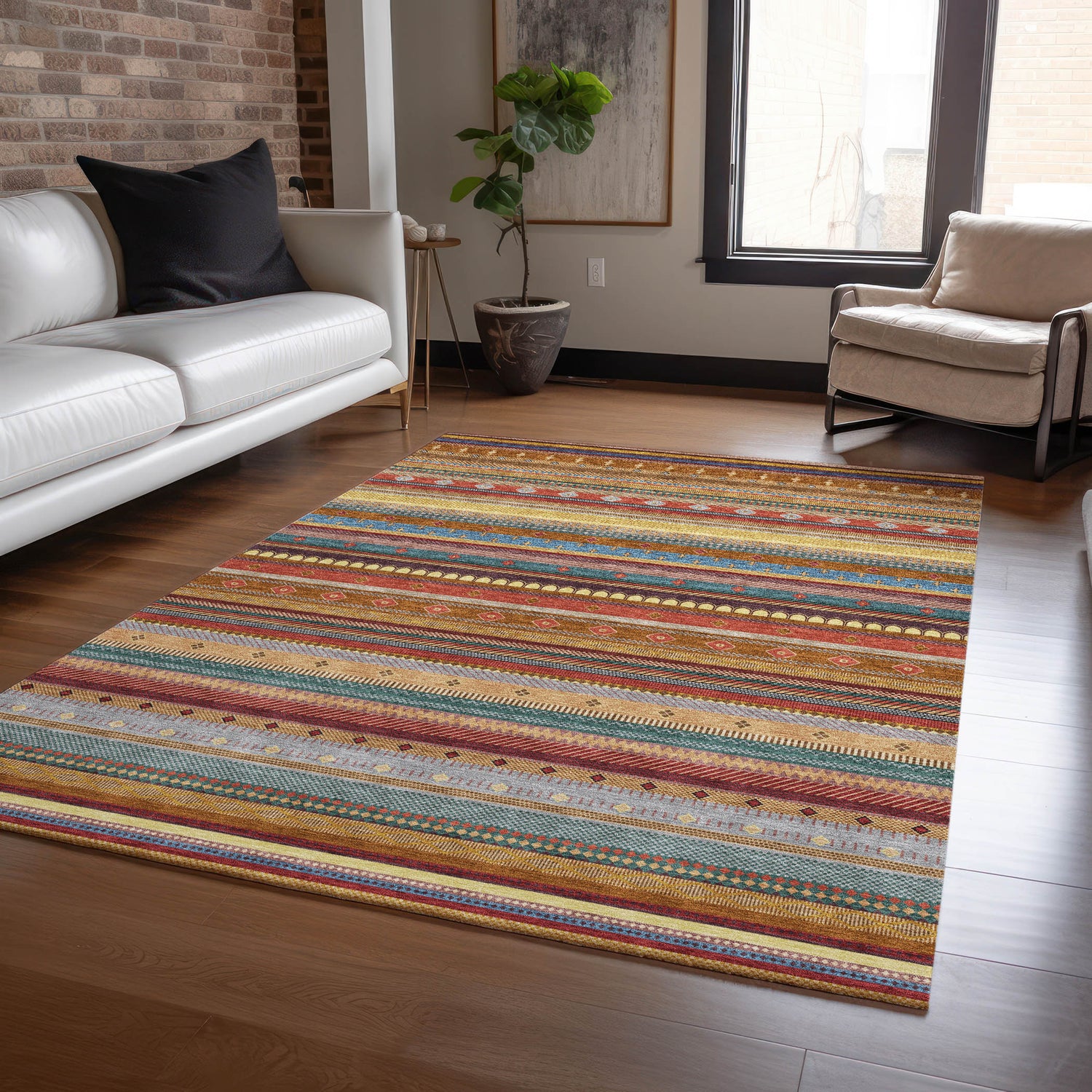 Addison Chantille ACN2218 Stripes Machine Made Transitional Paprika Rug