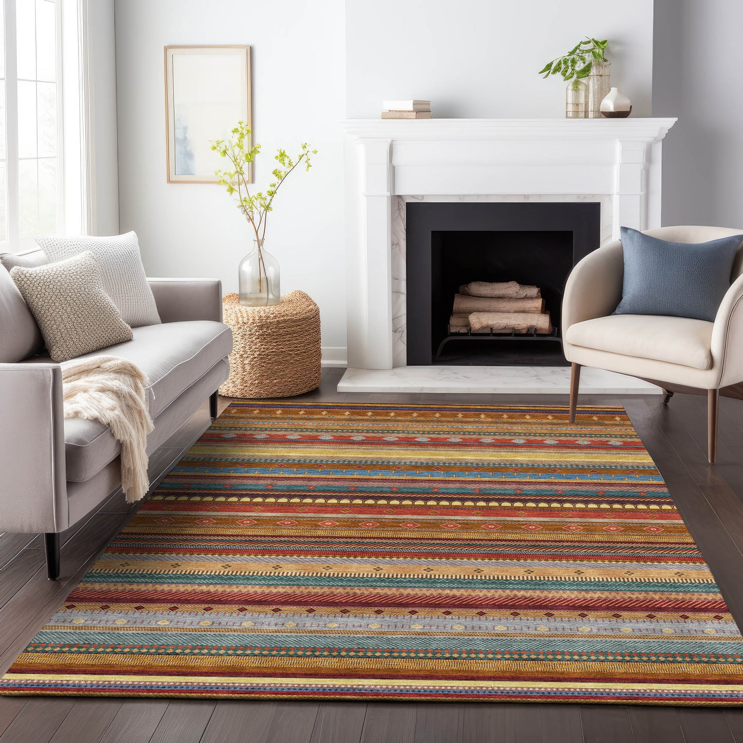 Addison Chantille ACN2218 Stripes Machine Made Transitional Paprika Rug