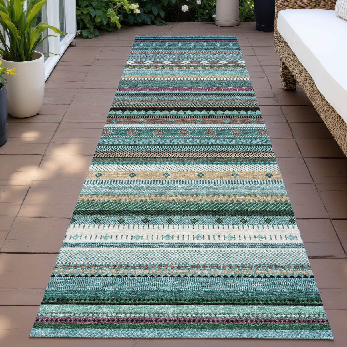 Addison Chantille ACN2218 Stripes Machine Made Transitional Teal Rug