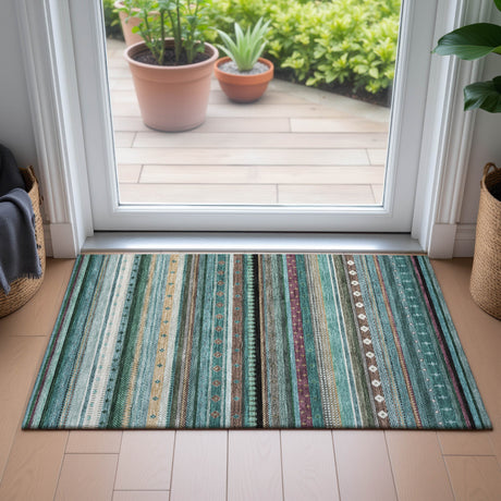 Addison Chantille ACN2218 Stripes Machine Made Transitional Teal Rug