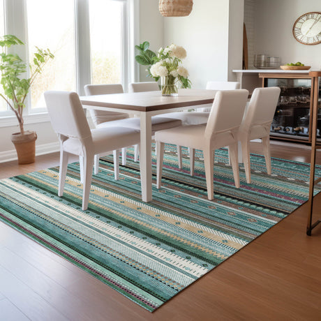 Addison Chantille ACN2218 Stripes Machine Made Transitional Teal Rug