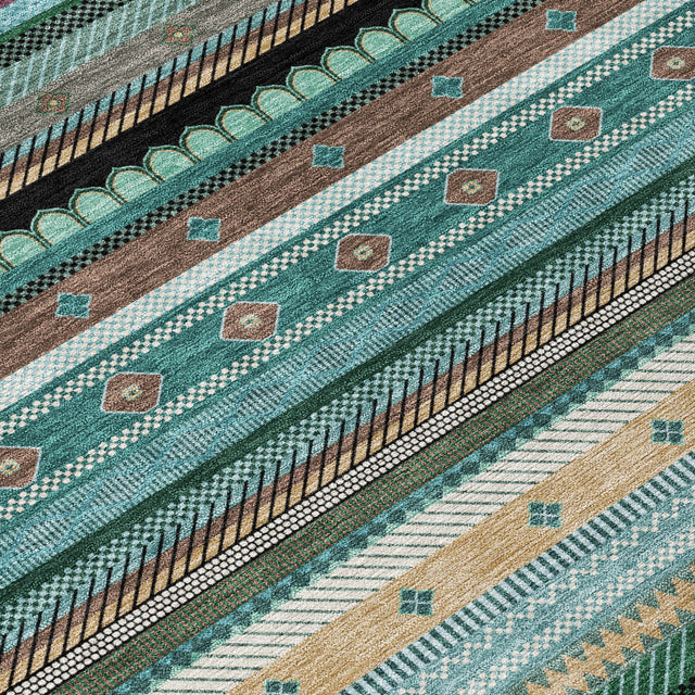 Addison Chantille ACN2218 Stripes Machine Made Transitional Teal Rug