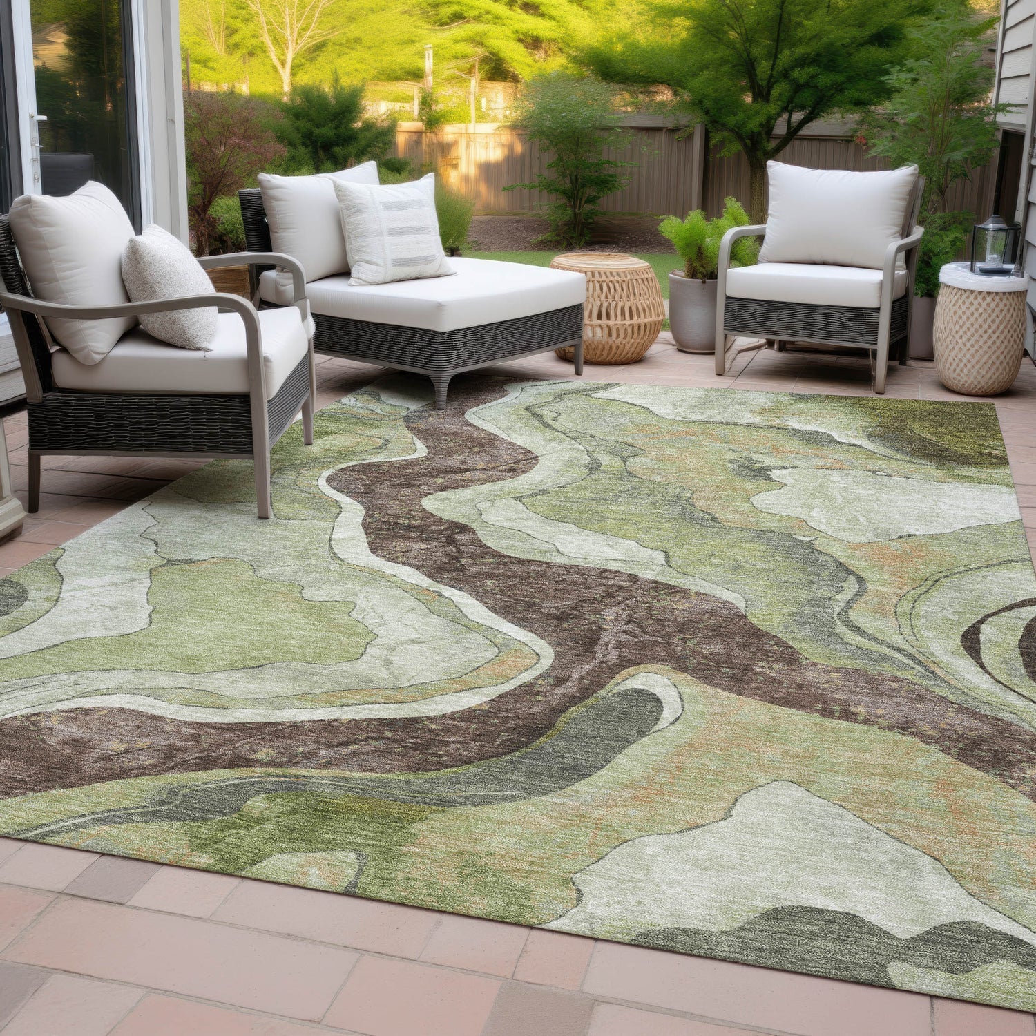 Addison Chantille ACN2219 Abstract Machine Made Transitional Aloe Rug