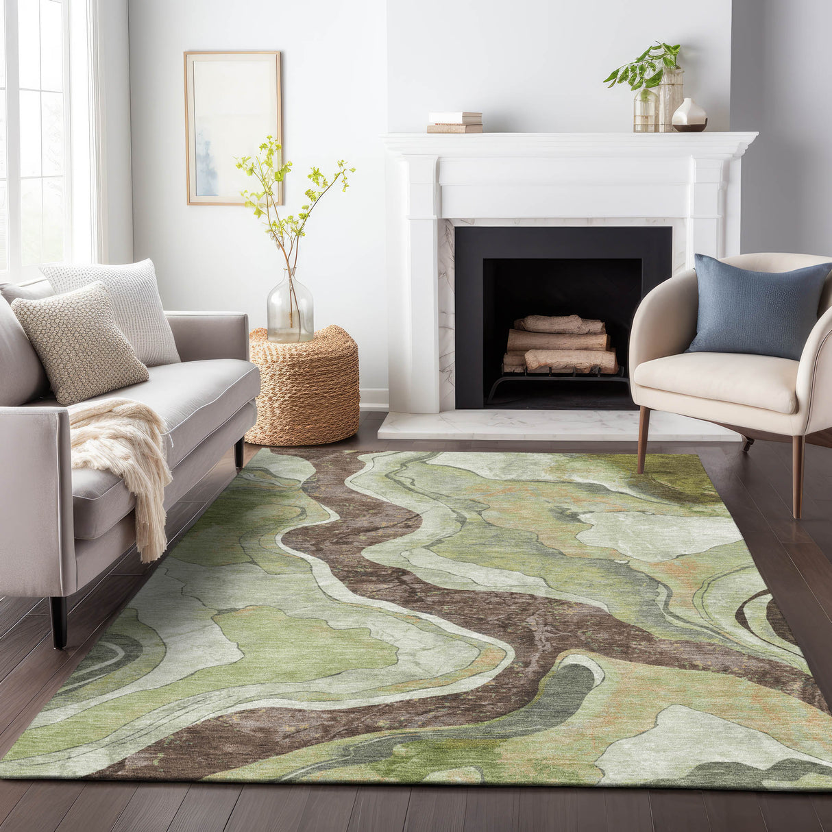 Addison Chantille ACN2219 Abstract Machine Made Transitional Aloe Rug