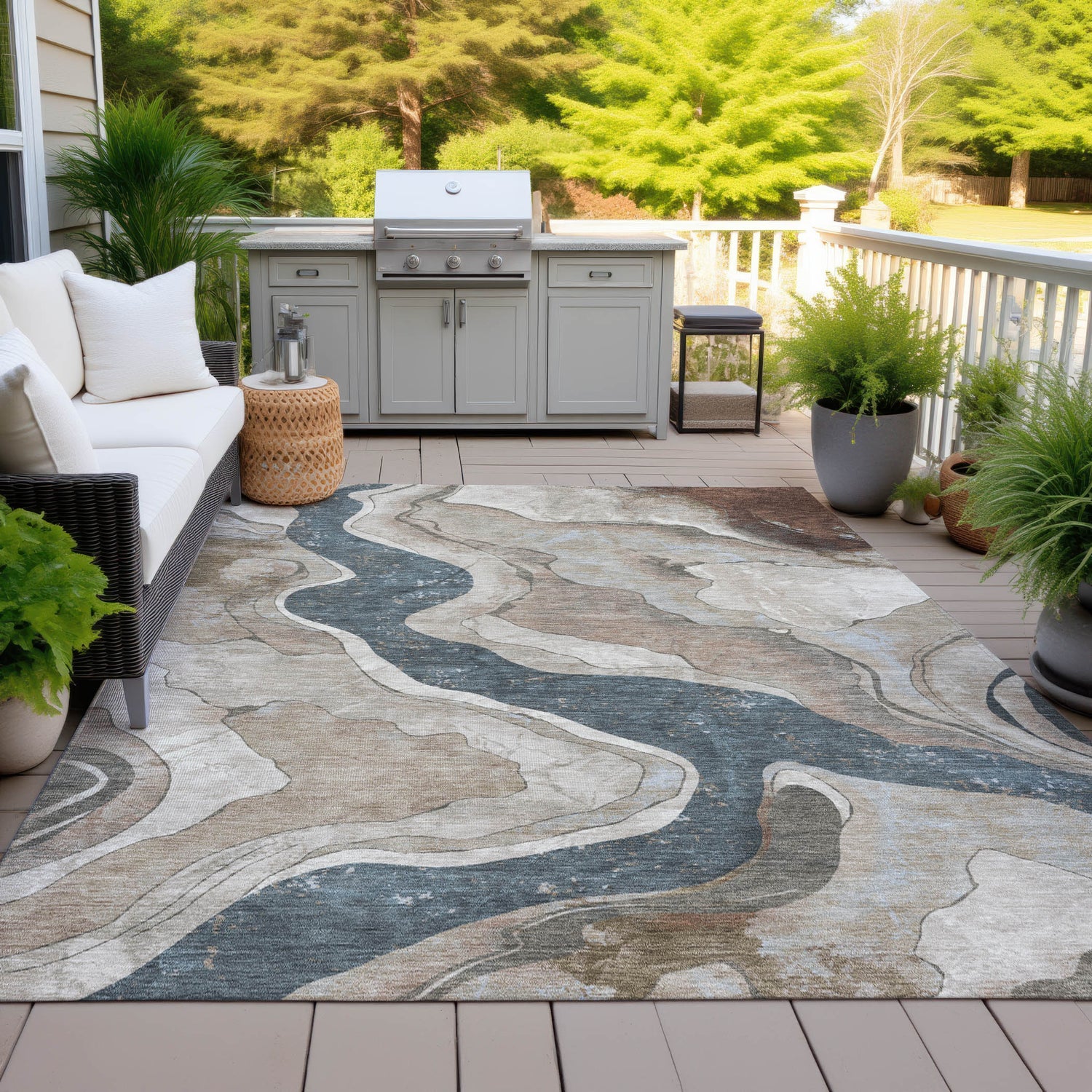 Addison Chantille ACN2219 Abstract Machine Made Transitional Beige Rug