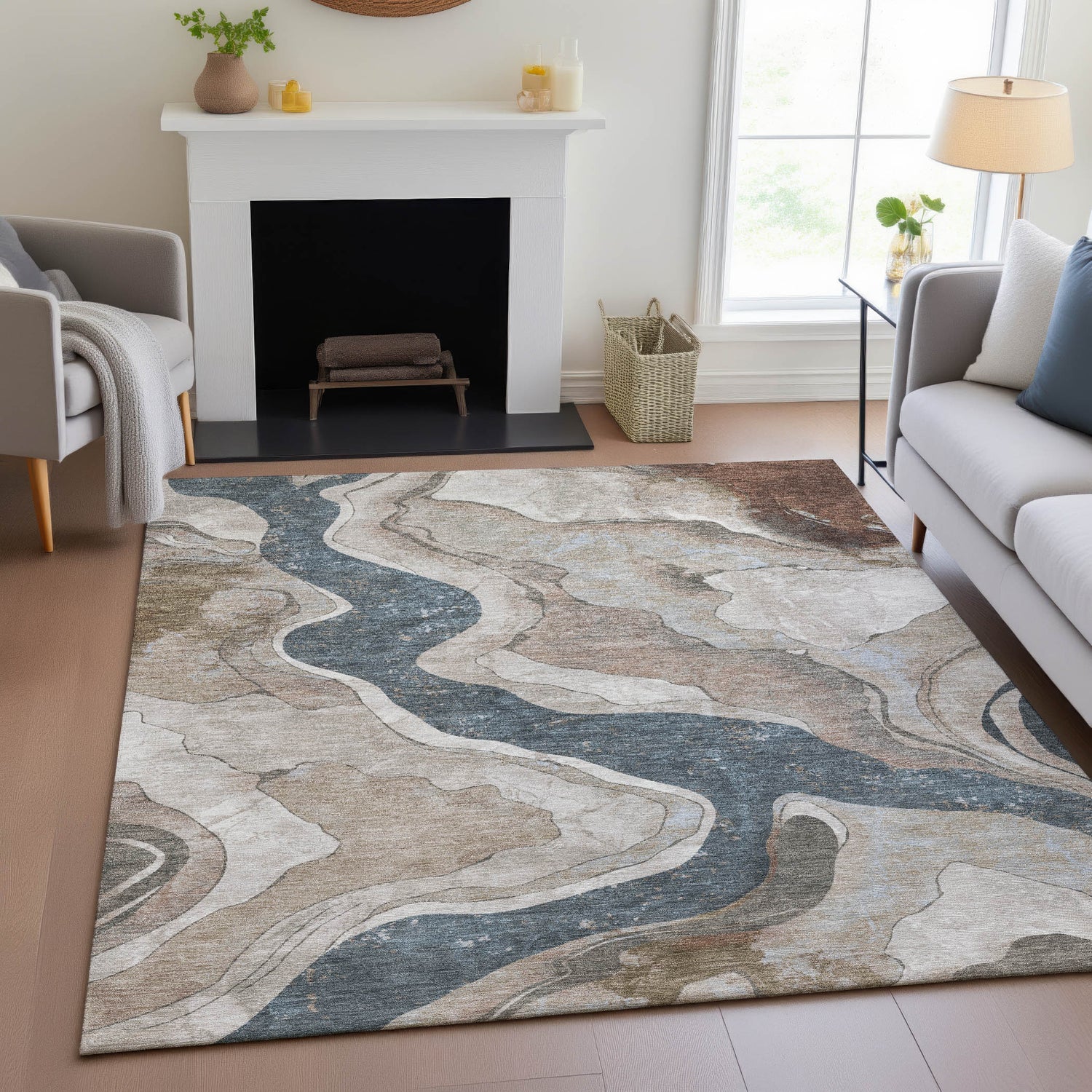 Addison Chantille ACN2219 Abstract Machine Made Transitional Beige Rug