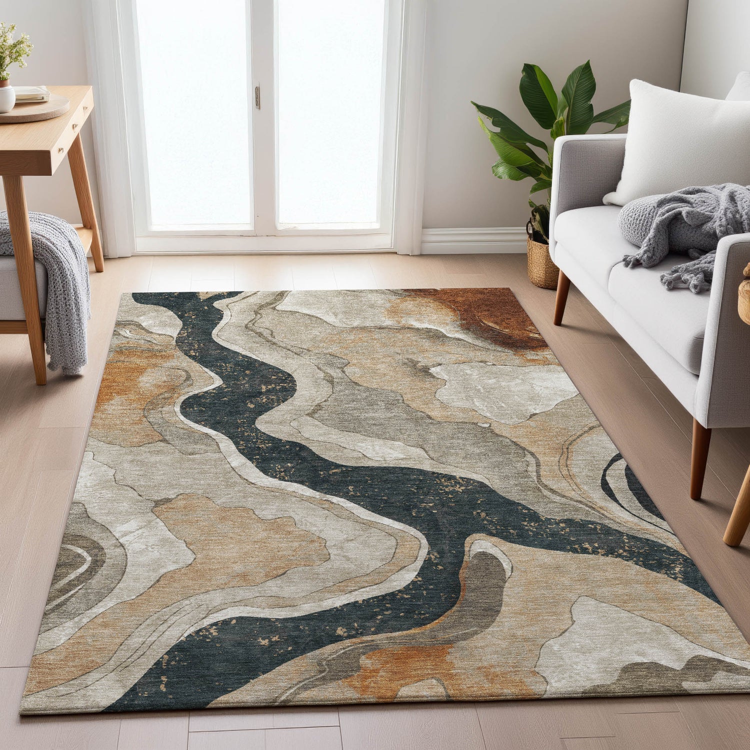 Addison Chantille ACN2219 Abstract Machine Made Transitional Putty Rug