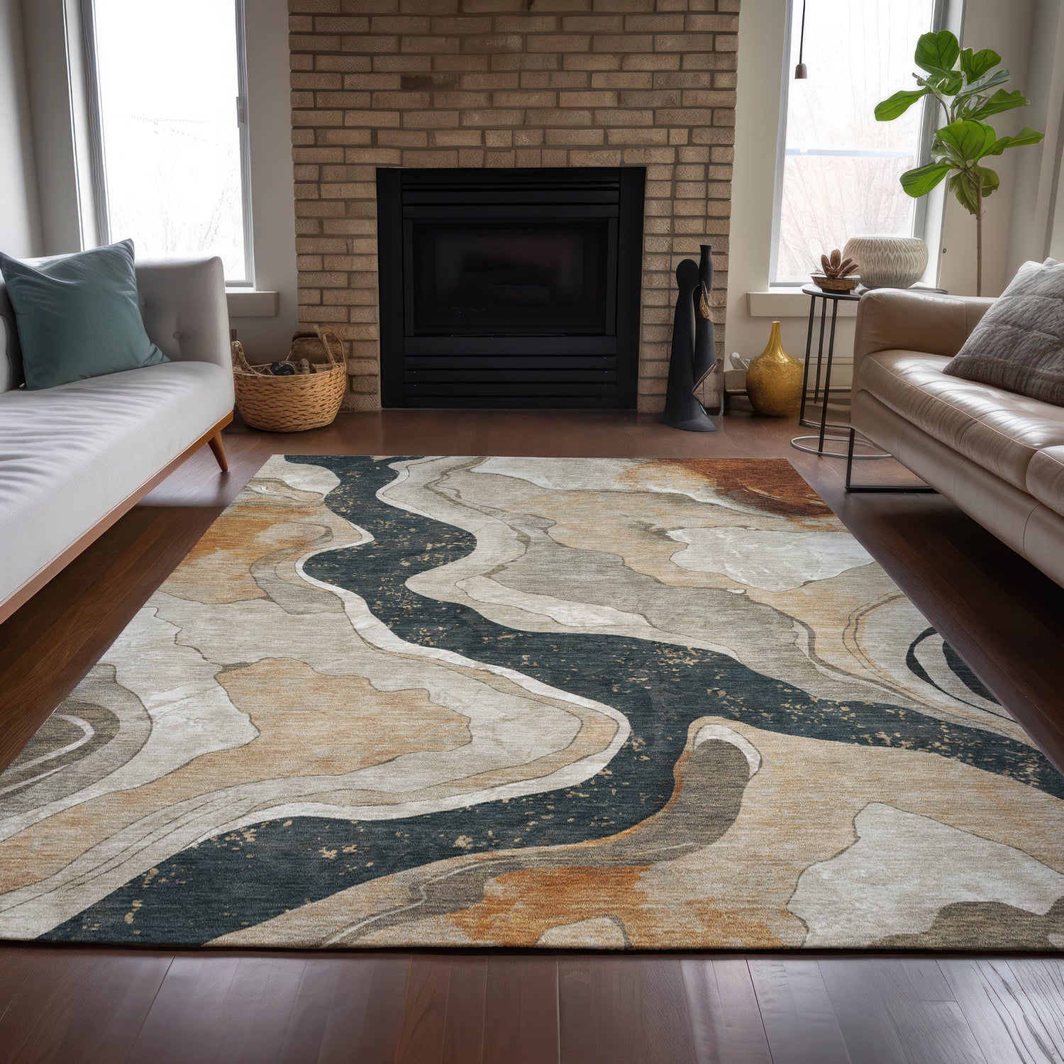 Addison Chantille ACN2219 Abstract Machine Made Transitional Putty Rug