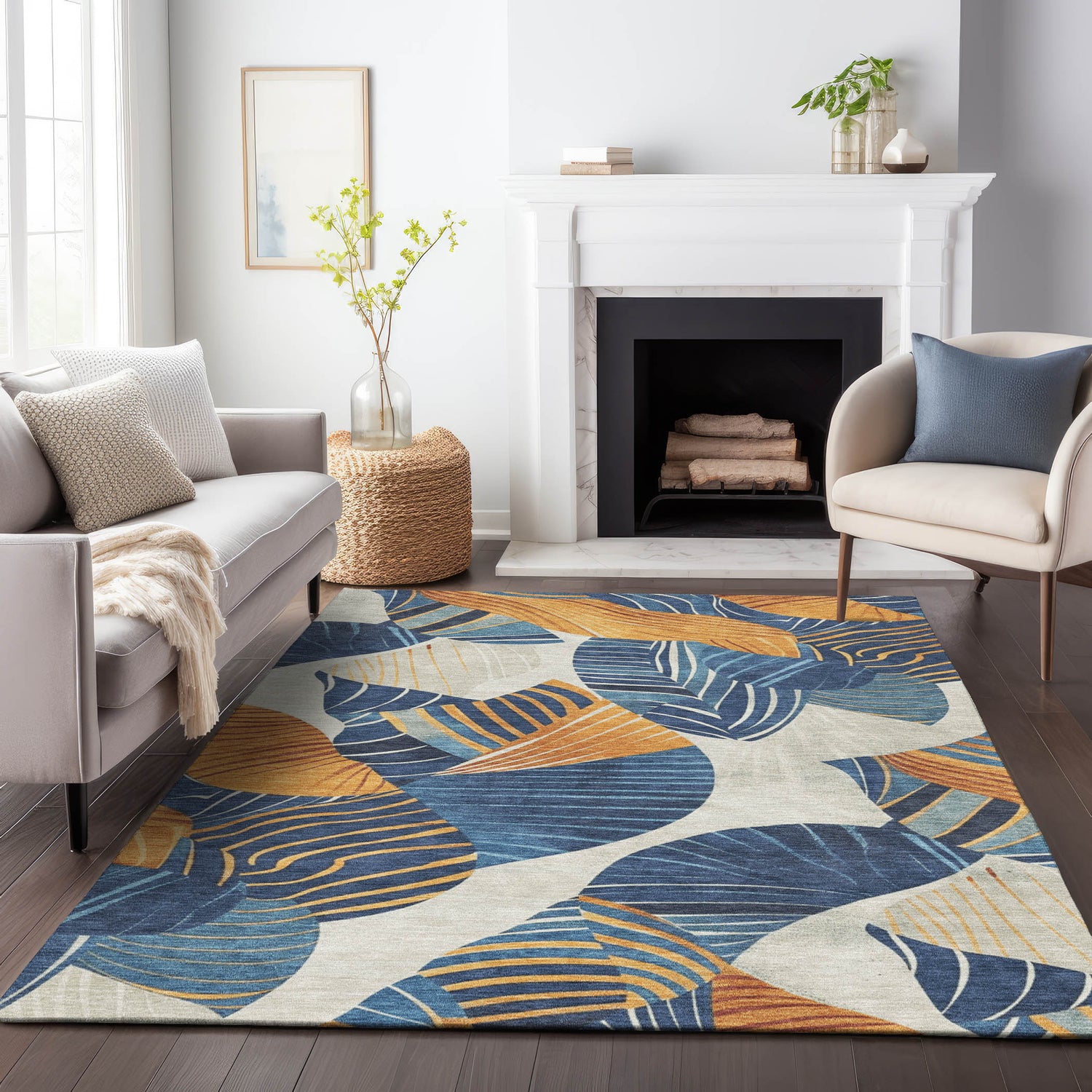 Addison Chantille ACN2220 Floral Machine Made Transitional Navy Rug