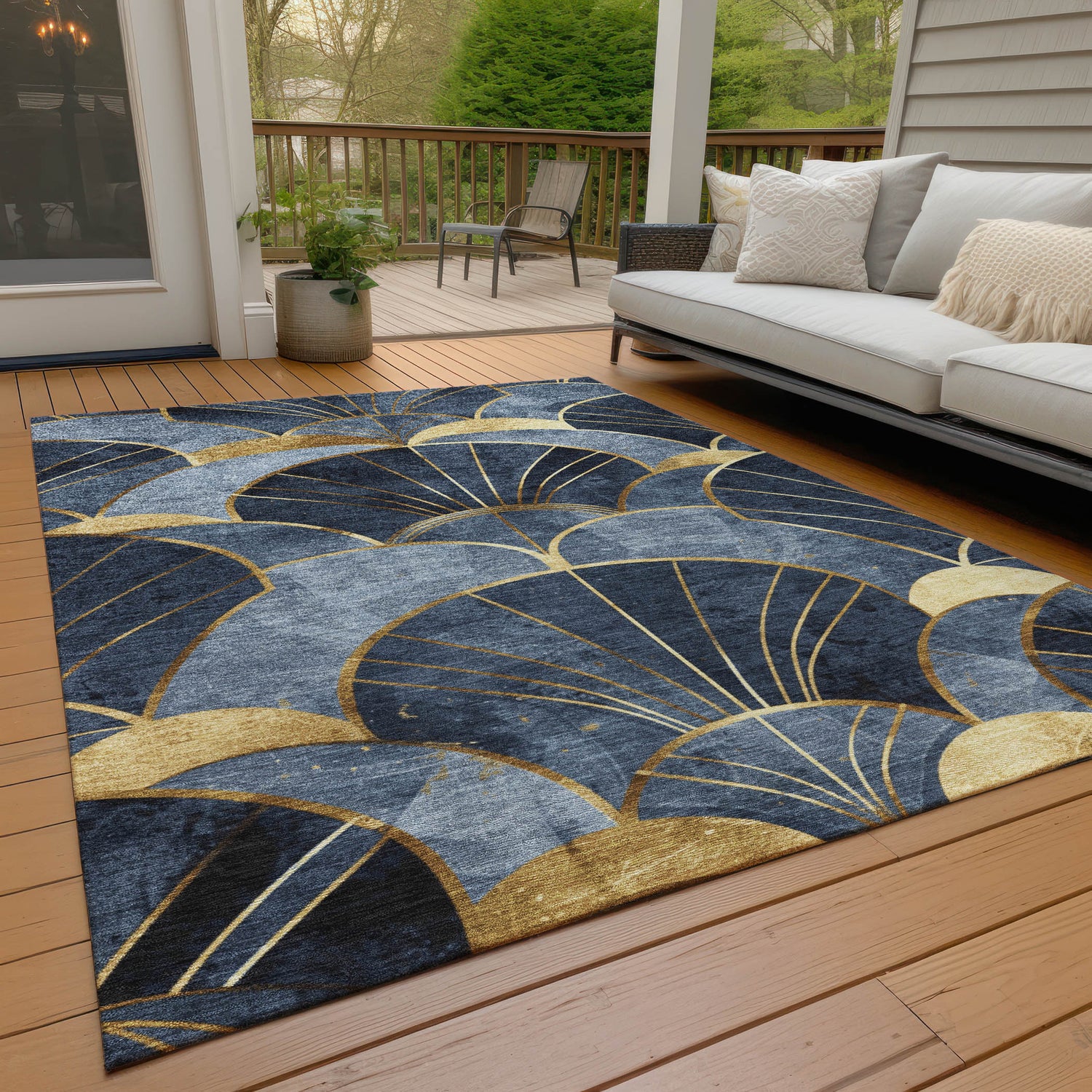 Addison Chantille ACN2221 Floral Machine Made Transitional Navy Rug