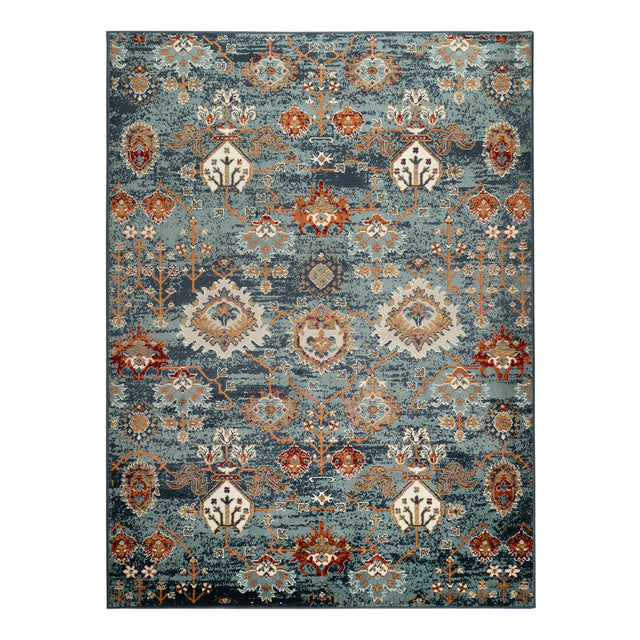 Amer Allure Classic Bordered Power-Loom Teal Blue Area Rug