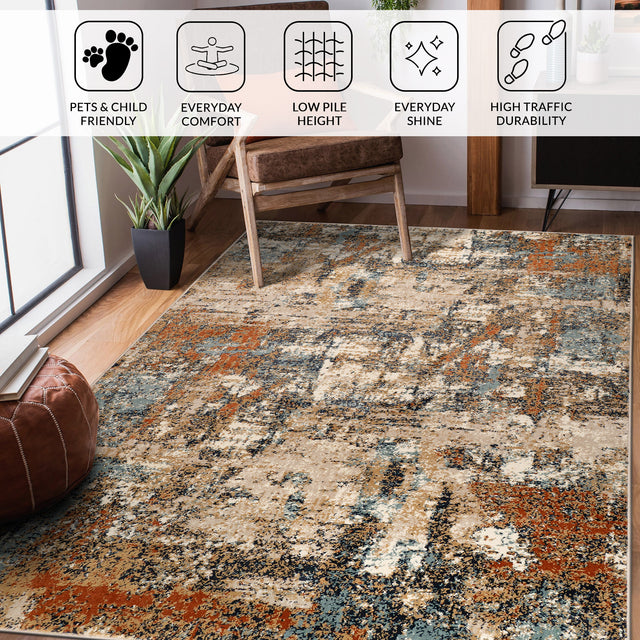 Amer Allure Contemporary Power-Loom Beige/Rust Area Rug