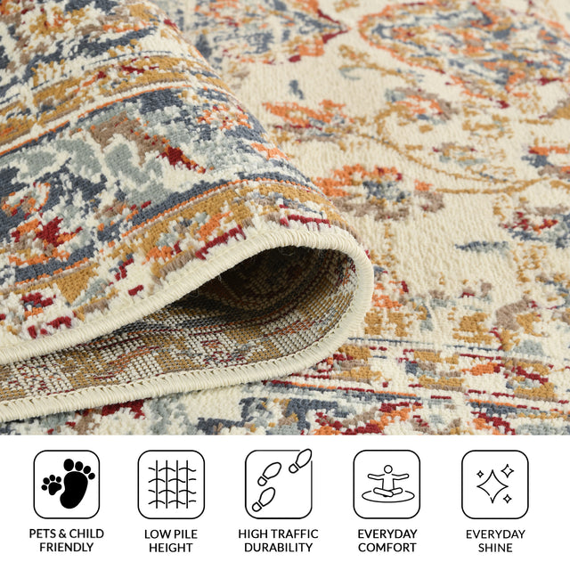 Amer Allure Classic Medallion Power-Loom Ivory/Navy Blue Area Rug