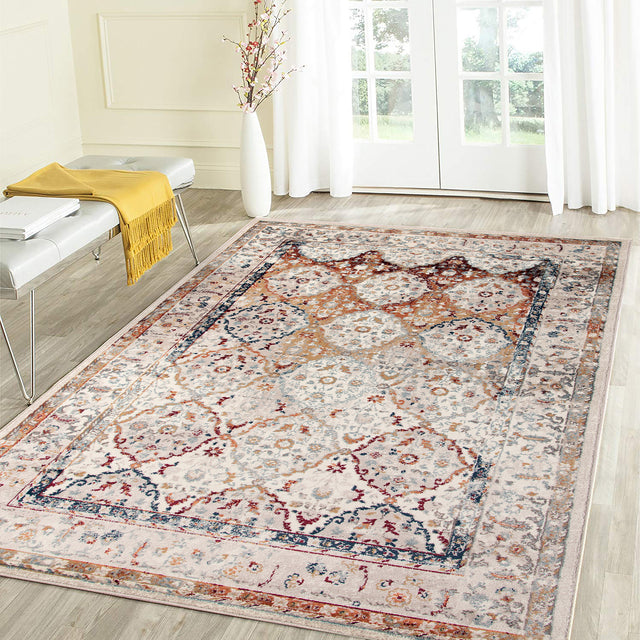 Amer Allure Classic Bordered Power-Loom Ivory/Multi Area Rug