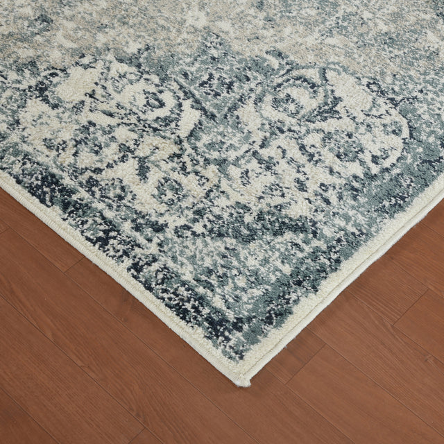 Amer Allure Classic Medallion Power-Loom Ivory/Blue Area Rug