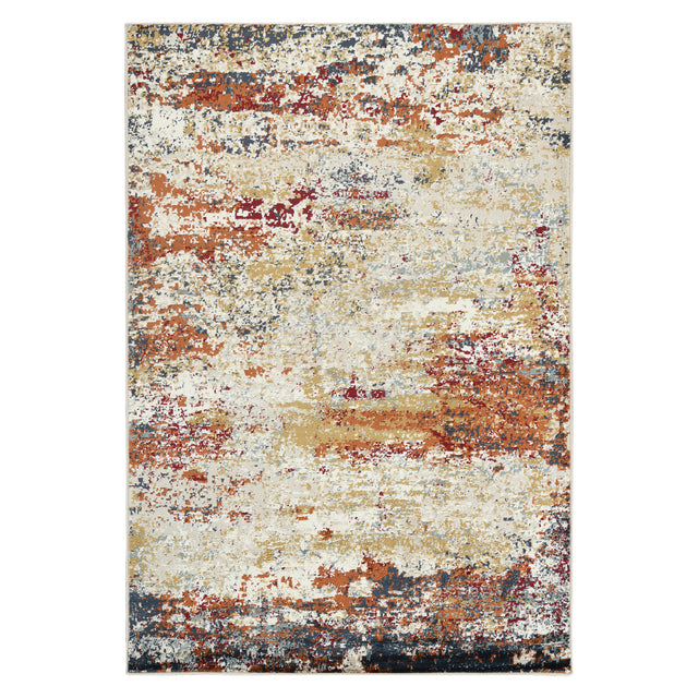 Amer Allure Contemporary Power-Loom Ivory/Orange Area Rug