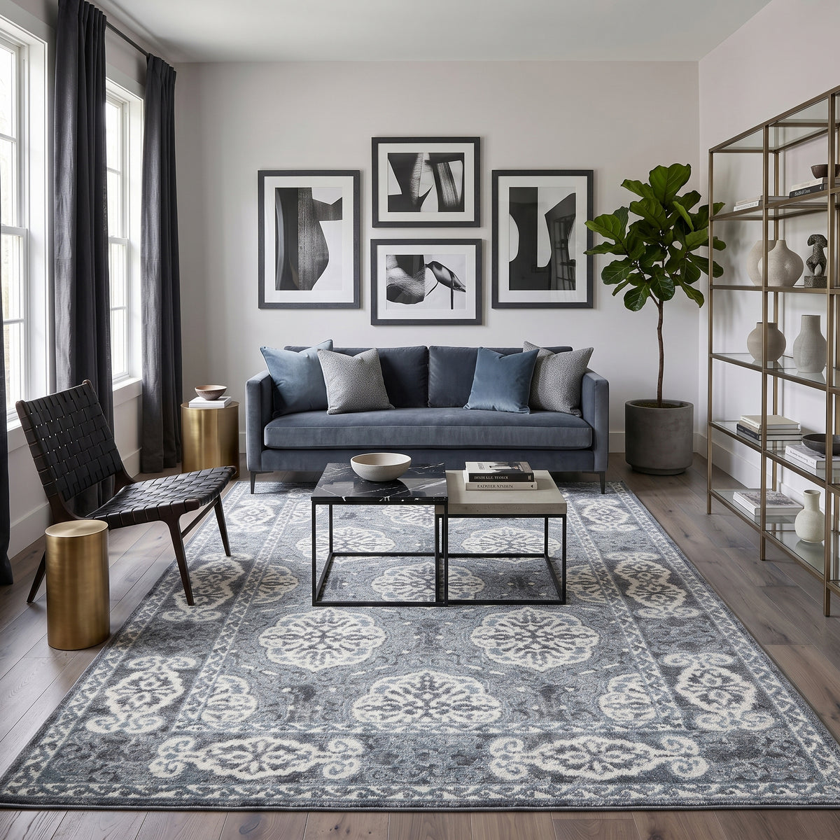 Amer Alexandria ALX-10 Steel Blue area rug - lifestyle view