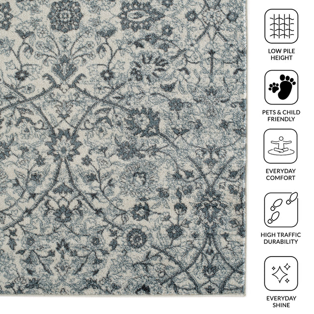 Amer Alexandria Classic Floral Power-Loom Light Blue Area Rug