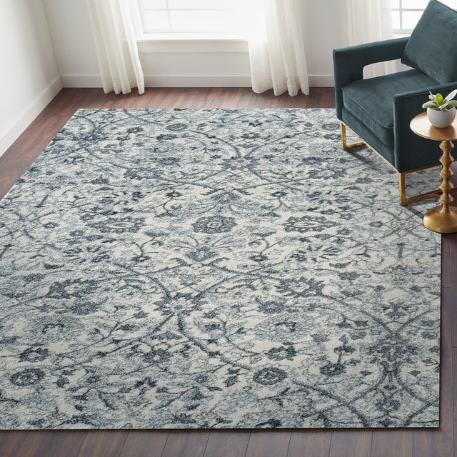 Amer Alexandria Classic Floral Power-Loom Light Blue Area Rug