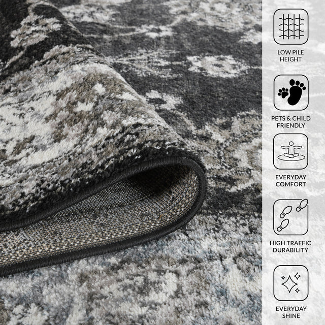 Amer Alexandria Classic Bordered Power-Loom Black/Ivory Area Rug