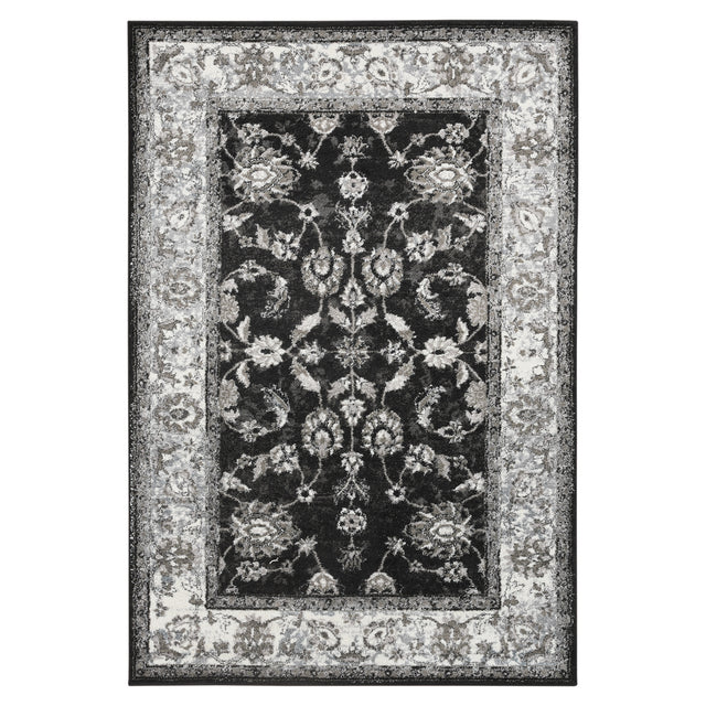 Amer Alexandria Classic Bordered Power-Loom Black/Ivory Area Rug