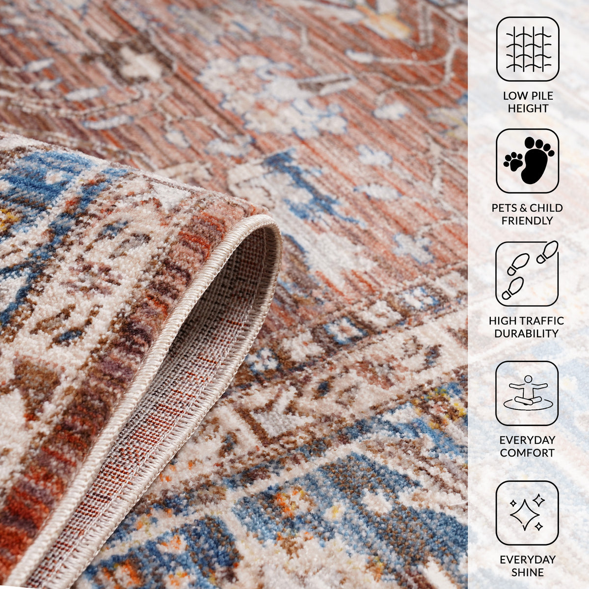 Amer Arcadia ARC-3 Red / Navy area rug - infographic view