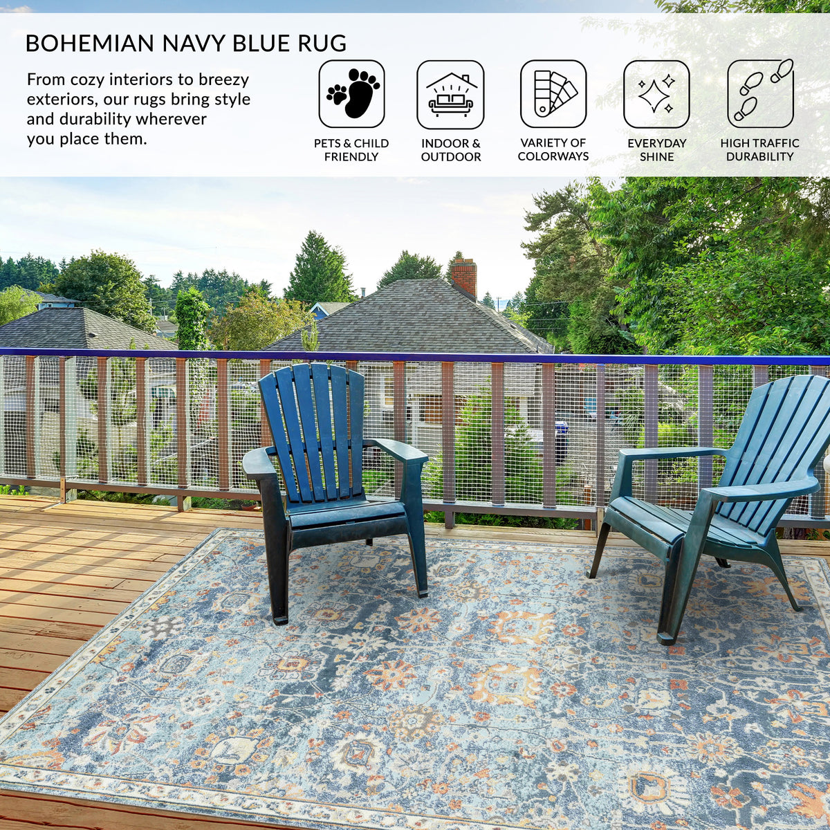 Amer Bohemian BHM-5 Navy Blue area rug - infographic view