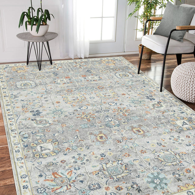 Amer Bohemian Classic Floral Indoor-Outdoor Gray Area Rug