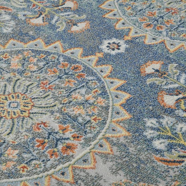 Amer Bohemian Transitional Bordered Indoor-Outdoor Blue Area Rug