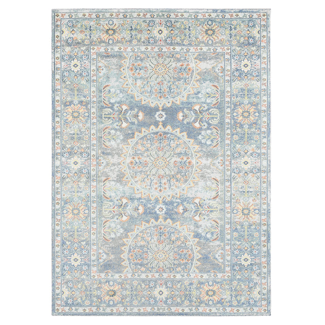 Amer Bohemian Transitional Bordered Indoor-Outdoor Blue Area Rug