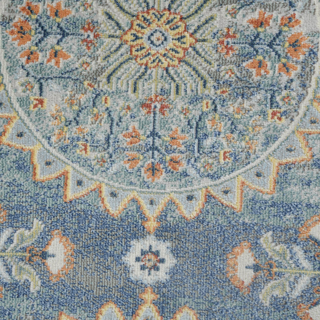 Amer Bohemian Transitional Bordered Indoor-Outdoor Blue Area Rug