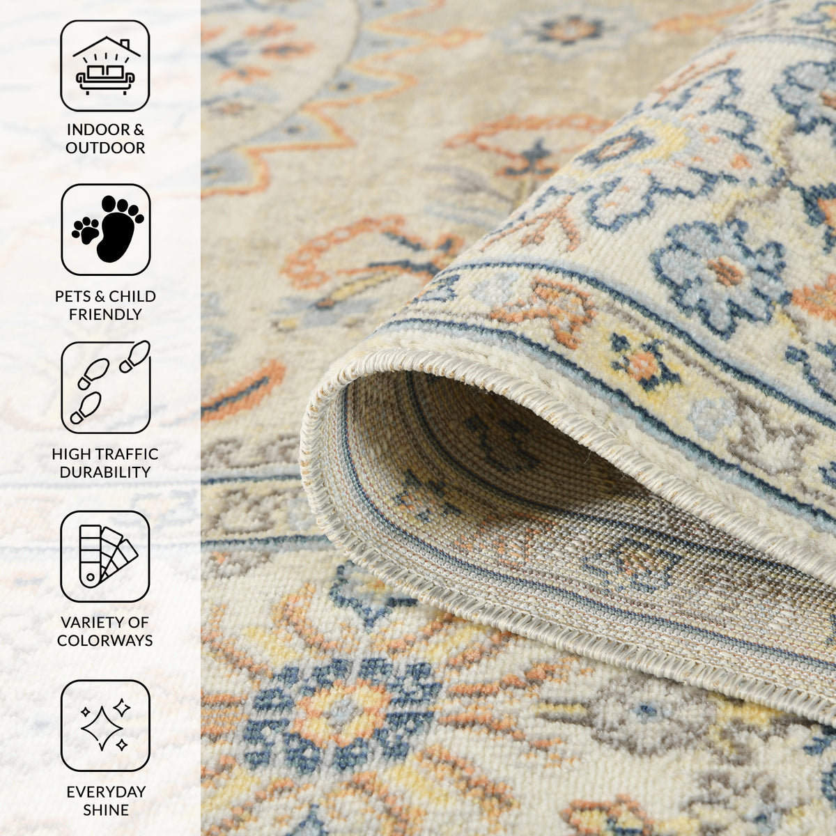 Amer Bohemian BHM-8 Beige area rug - infographic view
