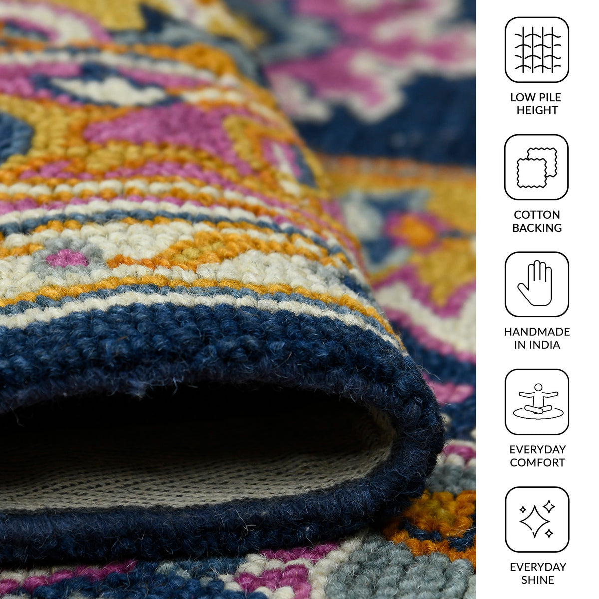 Amer Boho BOH-8 Navy area rug - infographic view