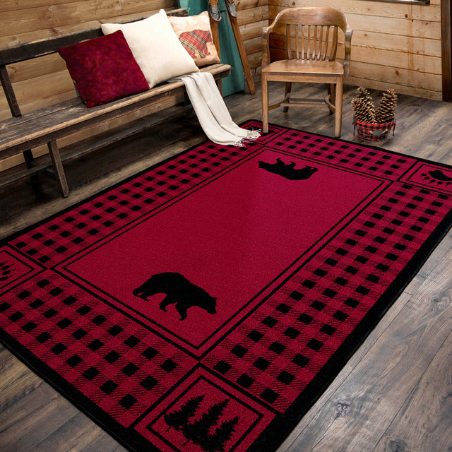 American Dakota Bear Refuge Red Rug