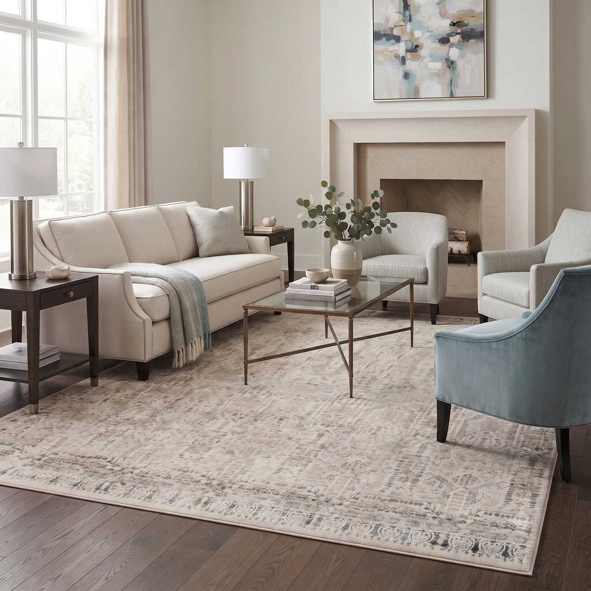 Amer Cambridge CAM-2 Aqua Blue area rug - lifestyle view