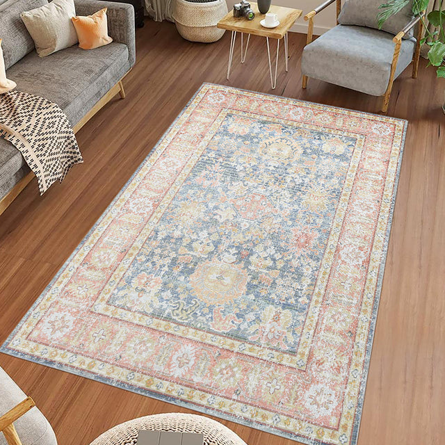 Amer Century Vintage Medallion Power-Loom Navy/Pink Area Rug