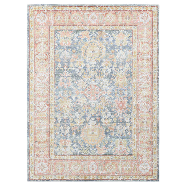 Amer Century Vintage Medallion Power-Loom Navy/Pink Runner Rug