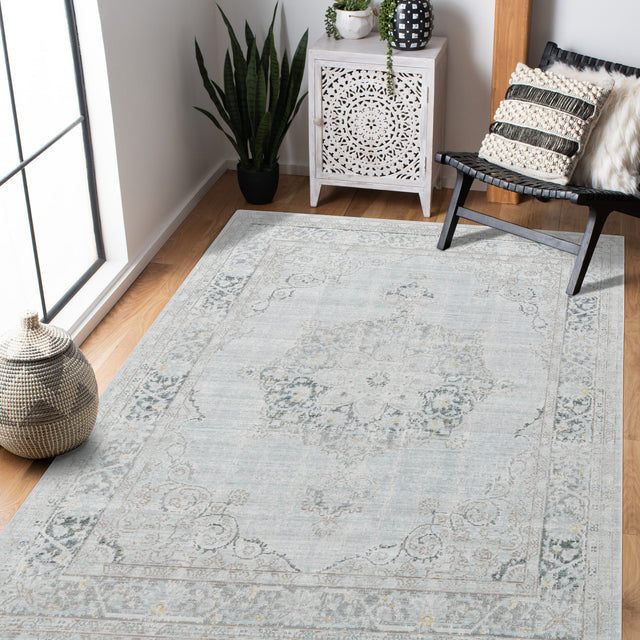 Amer Century Vintage Medallion Power-Loom Sea Mist Area Rug