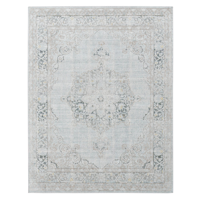 Amer Century Vintage Medallion Power-Loom Sea Mist Runner Rug