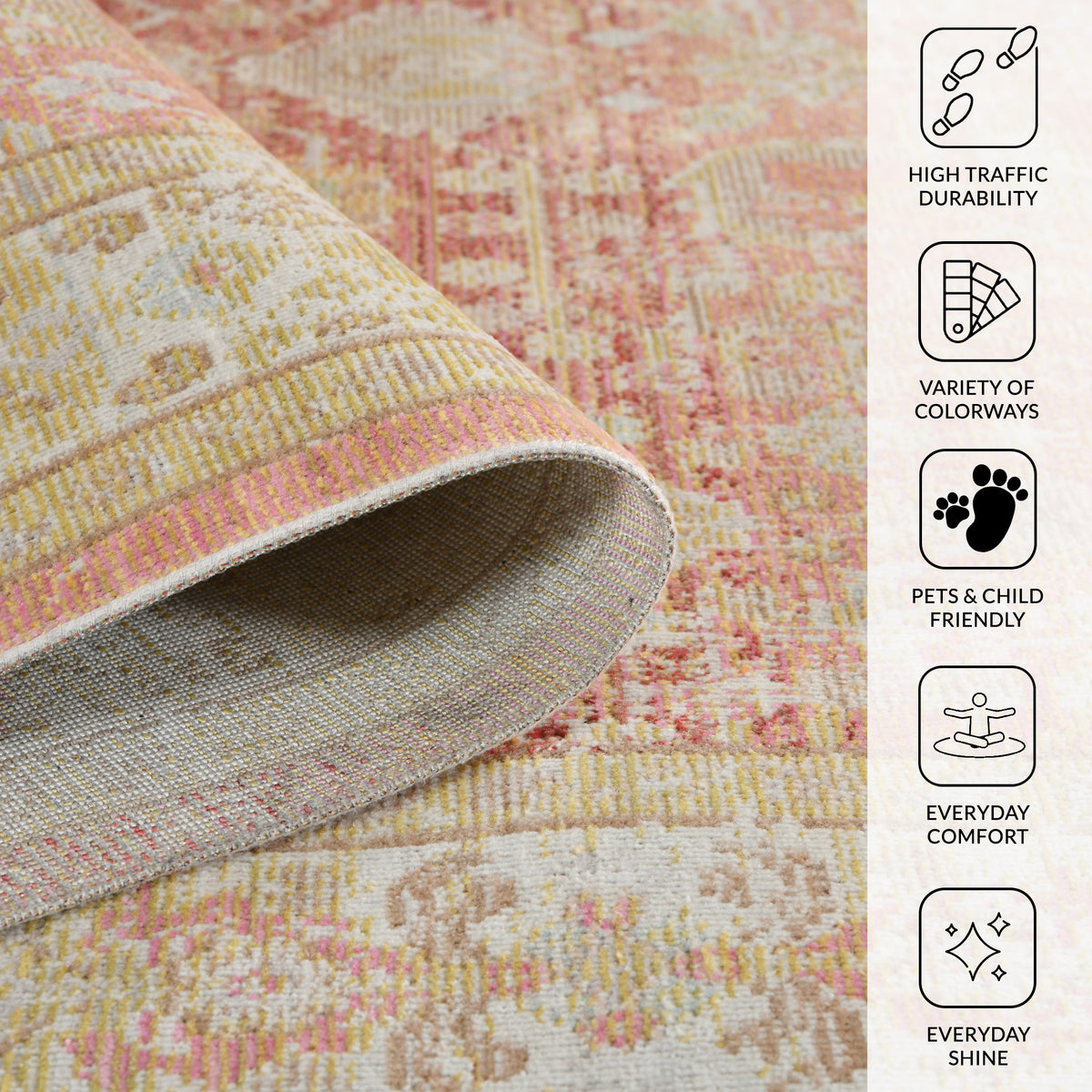 Amer Century CEN-8 Salmon Pink / Ivory area rug - infographic view