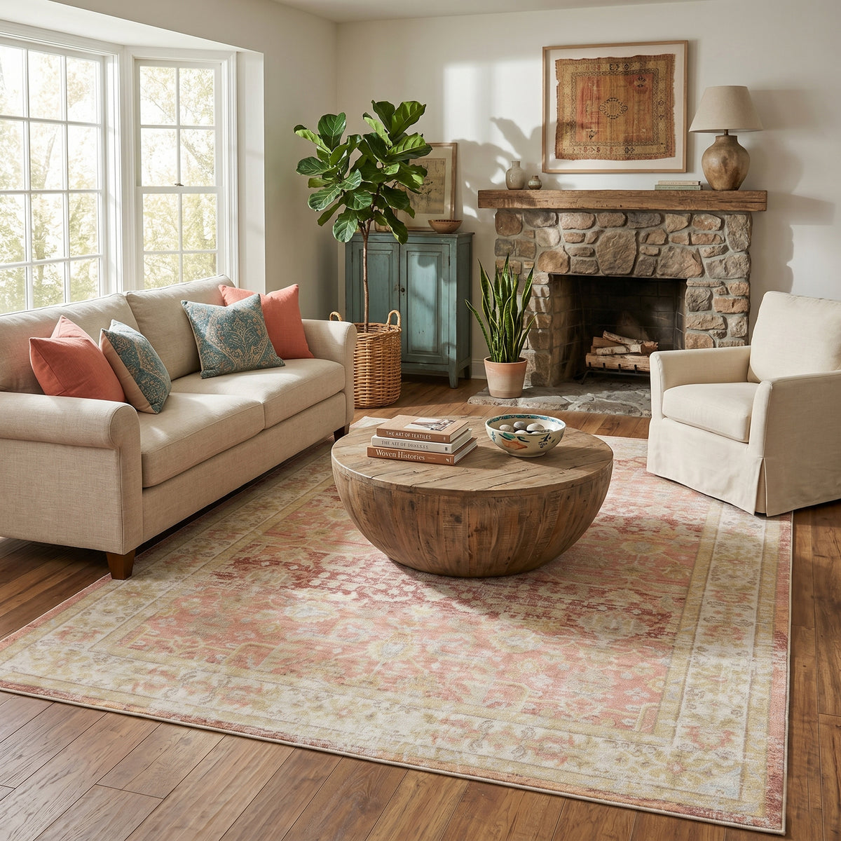 Amer Century CEN-8 Salmon Pink / Ivory area rug - lifestyle view