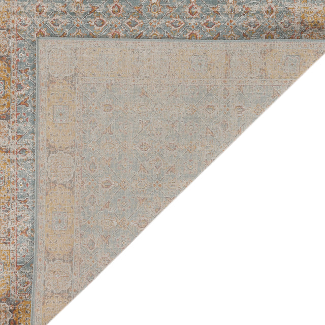Amer Eternal Farmhouse Bordered Power-Loom Teal/Gold Round Rug