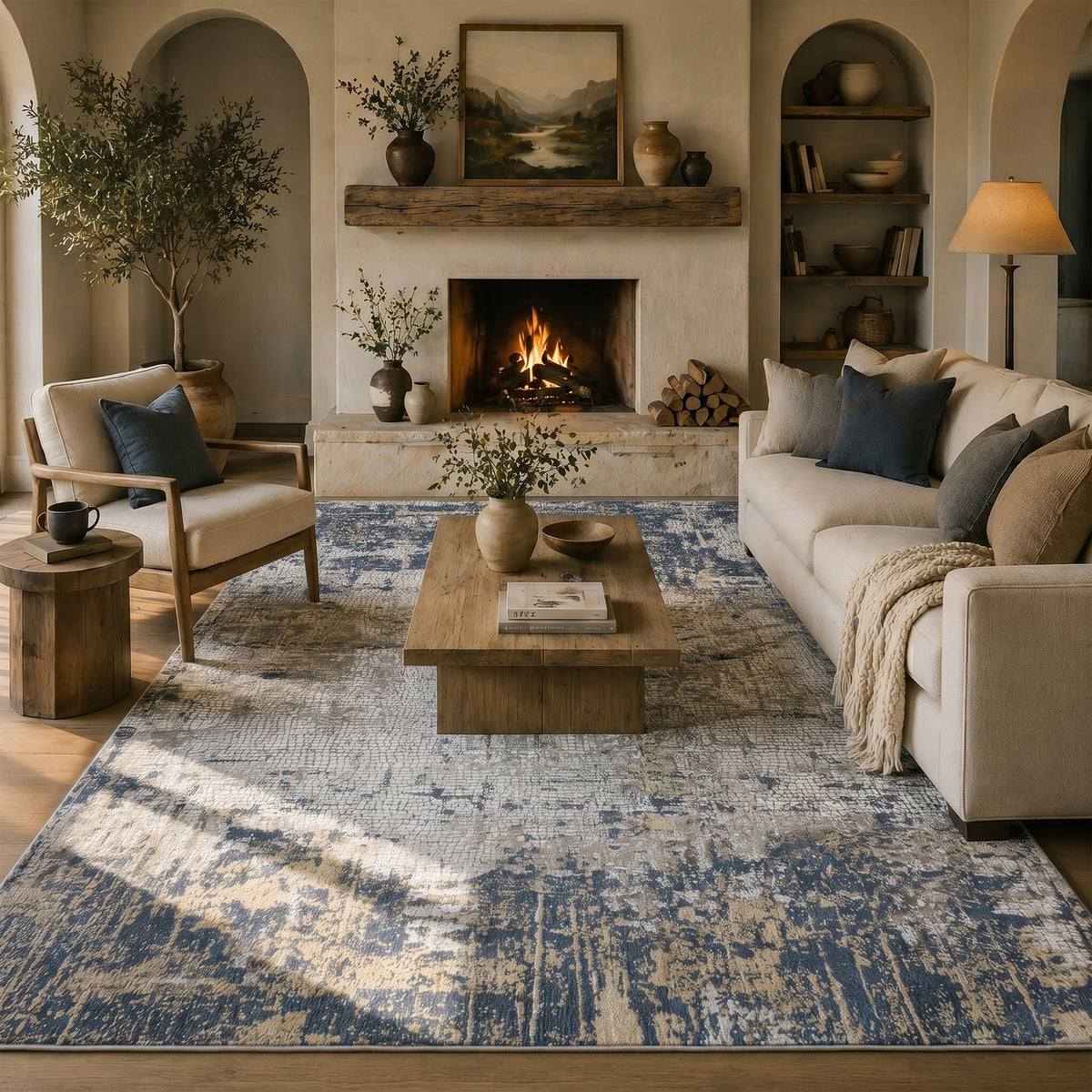 Amer Hamilton HAM-1 Beige / Indigo area rug - lifestyle view