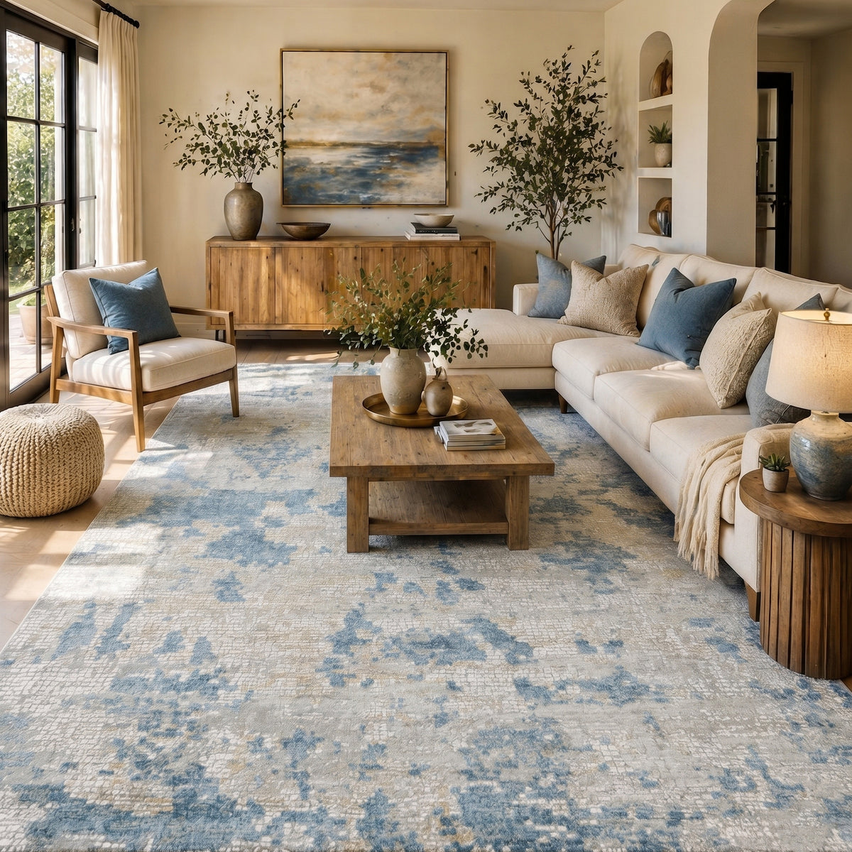 Amer Hamilton HAM-2 Ivory / Blue area rug - lifestyle view