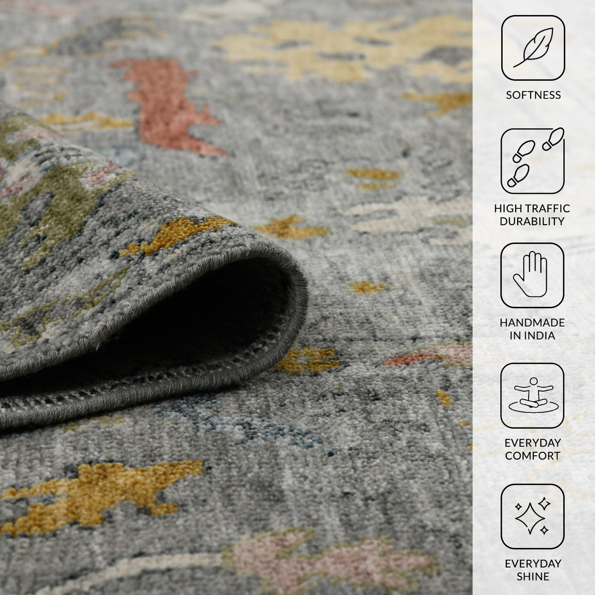 Amer Jaigarh JAI-17 Pigeon Gray / Pebble Gray area rug - infographic view